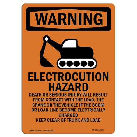 Signmission Safety Sign, OSHA WARNING, 18" Height, Electrocution Hazard, Portrait, WS-D-1218-V-13137 OS-WS-D-1218-V-13137